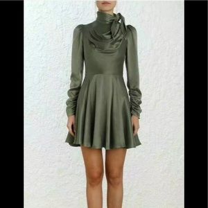 Zimmermann Olive Green Silk Scarf Swing Dress
